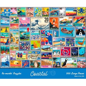 image:imageRemarks Coastal Stamp Collage Puzzle 500 Large Piece Jigsaw Puzzle for All Ages