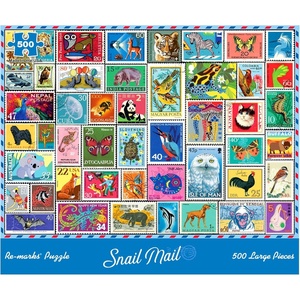 image:imageRemarks Snail Mail Stamp Collage Jigsaw Puzzle 500 Large Piece Jigsaw Puzzle for All Ages500 Piece Puzzle